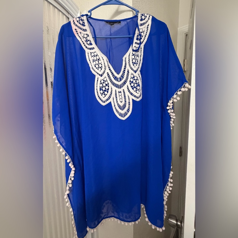 Royal Blue Crochet Trim Swim Cover-Up